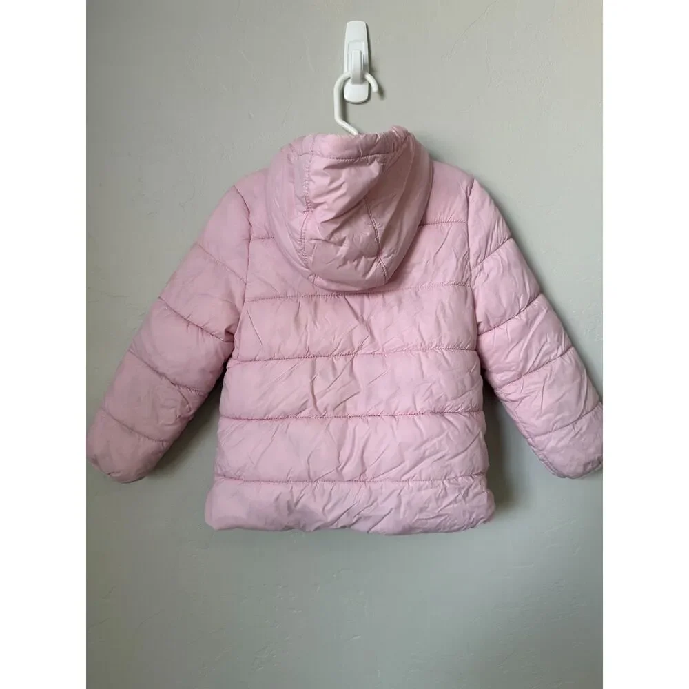 Old Navy Toddler Girls Pink Hooded Puffer Jacket Coat Fleece Lined Size 5T